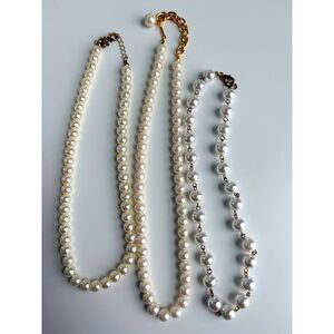 Vintage Faux Pearl Necklace Lot of 3 Cream White Beaded Classic Jewelry Set
